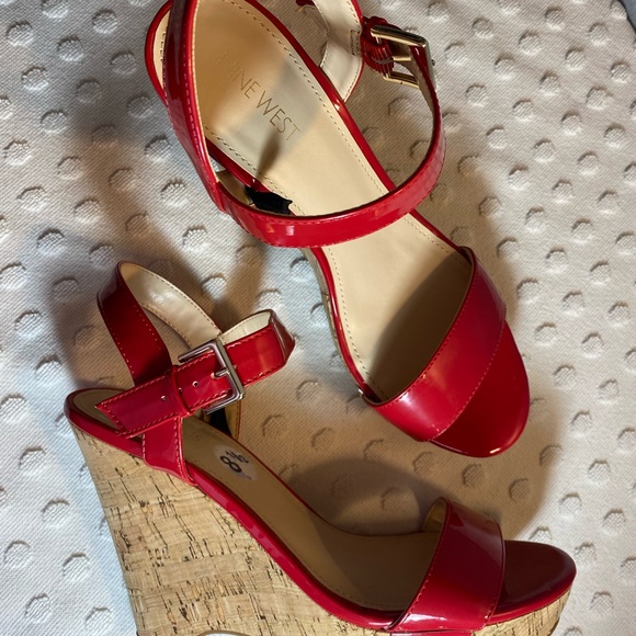 NINE WEST Red Patent Leather Cork Wedge - Picture 7 of 16